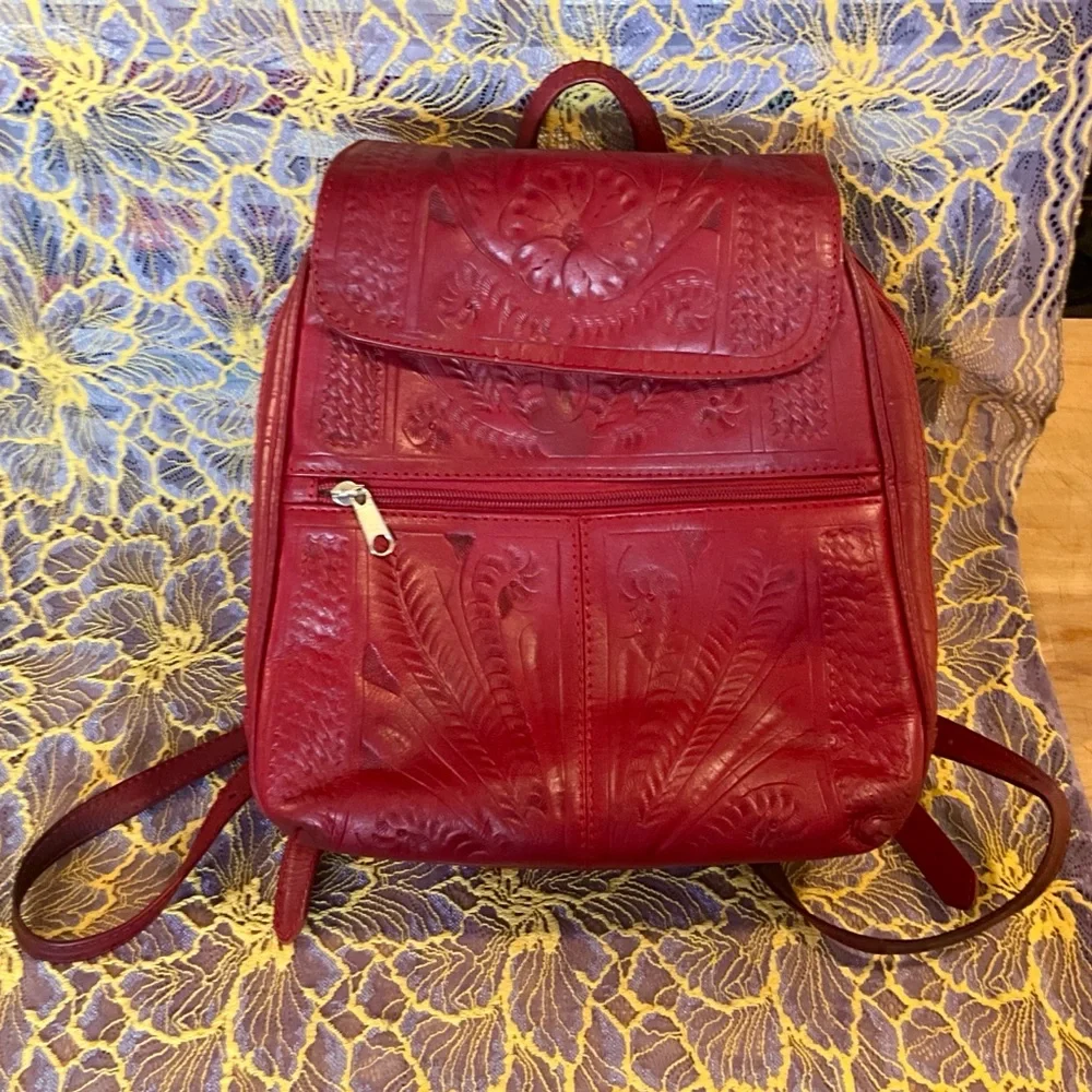 Genuine Leather Ropin West Red Backpack Purse